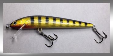 MINNOW B Wobbler, 10 cm, schwimmend, Farbe: SBG (Black Stripes on Gold), mit Rasselkammern von Bagley Bait